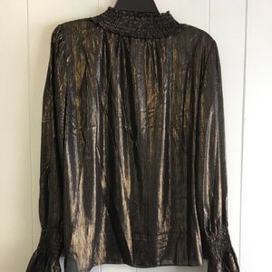 Black Gold Stripe Mock Neck Blouse